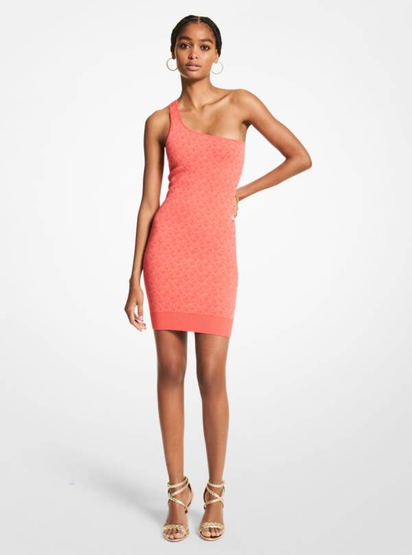 Damske Saty Michael Kors Logo Jacquard One-Shoulder Tank Hnede Ruzove - Oblecenie Michael Kors Slevy | QWAIP-0968